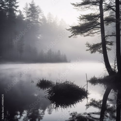 Seen - Der Waldsee im magischen Licht des Nebels photo