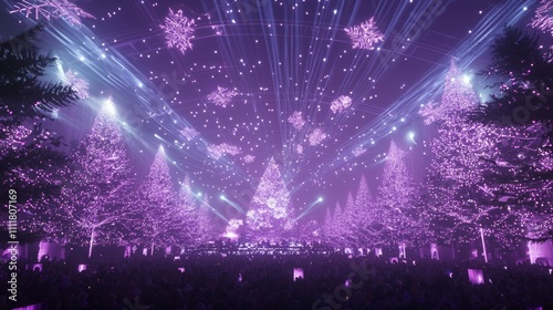 Festive Fusion: Indoor Christmas Rave with Elaborate Lights & Enthusiastic Dancers