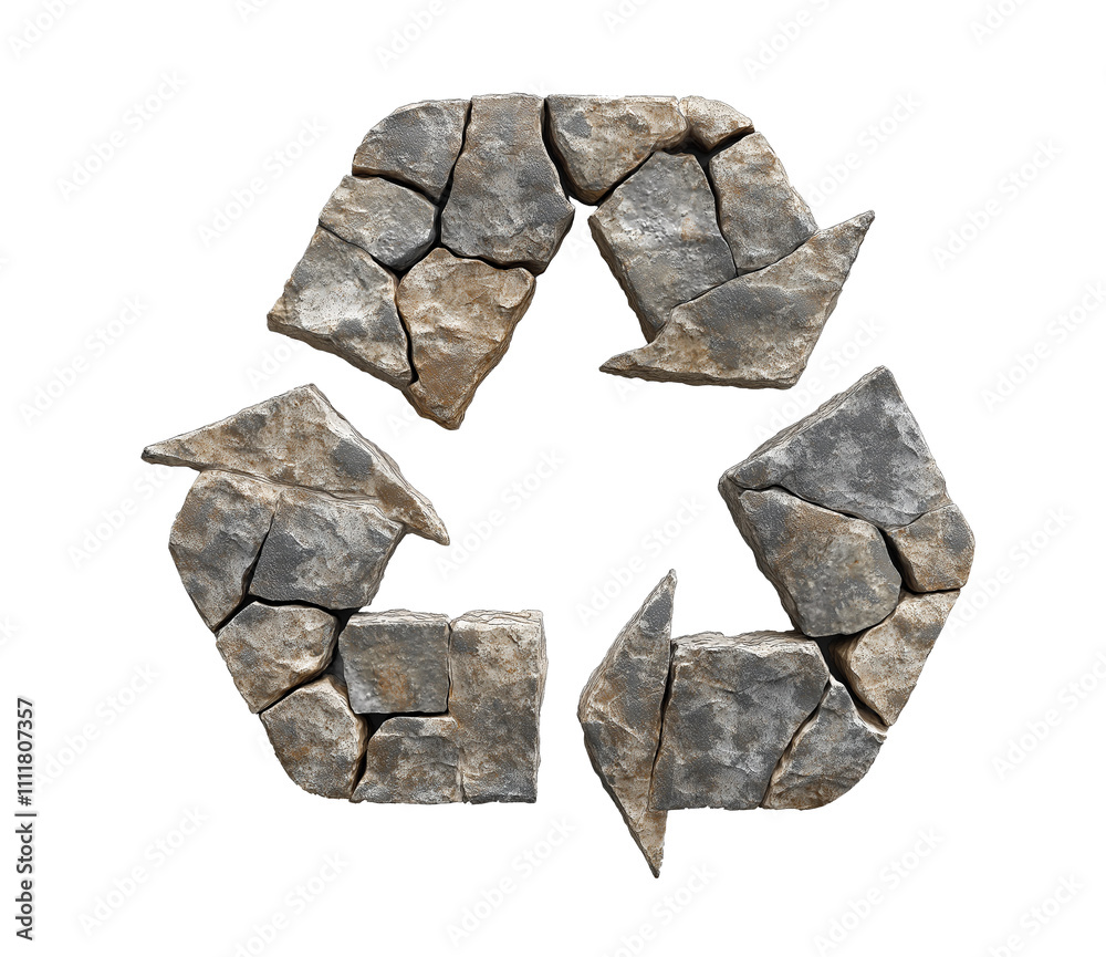 recycle symbol made of rocks, grey stone forming a eco recycling icon. rough texture. cutout png recycle symbol made of rocks, grey stone forming a eco recycling icon. rough texture. cutout png