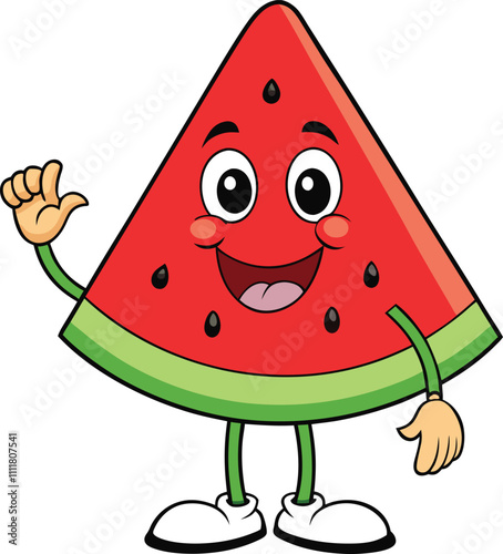 Watermelon Character: A cheerful watermelon character with a wide grin and outstretched arms