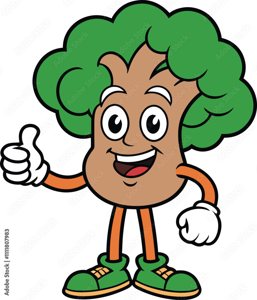 Broccoli Mascot: A cheerful broccoli character with a friendly smile and a thumbs-up gesture Broccoli Mascot: A cheerful broccoli character with a friendly smile and a thumbs-up gesture