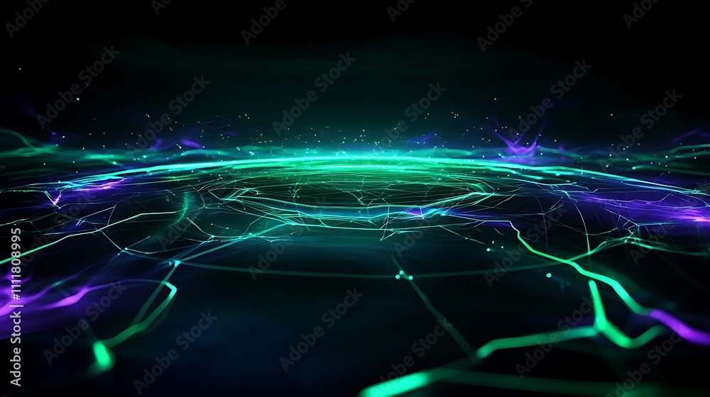 Fototapeta premium Abstract Data Visualization with Colorful Light Waves and Glowing Network Connections in Dark Background