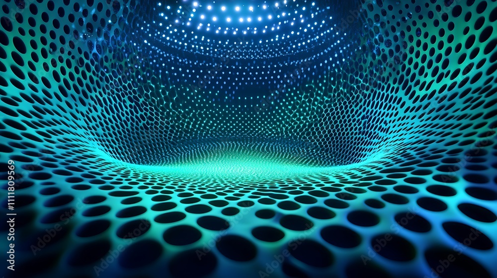 Obraz premium Abstract Digital Background with Dots and Wavy Patterns in Blue and Green Tones for Creative Designs
