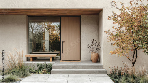 Contemporary entrance with wood door modern house