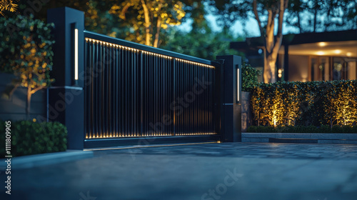 Automatic sliding entrance gate at night