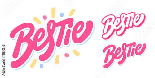 Bestie. Vector handwritten typography words. Three design options.