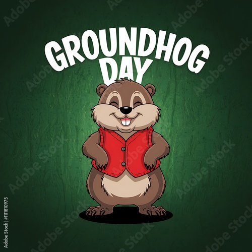 Happy Groundhog Day Celebration Featuring A Cartoon Groundhog photo