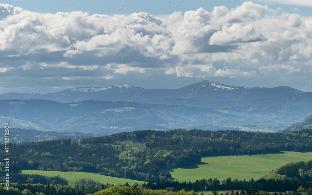 Naklejka premium View from the Teplicko-Adršpašské rock of the Krkonoše Mountains and the surrounding area.