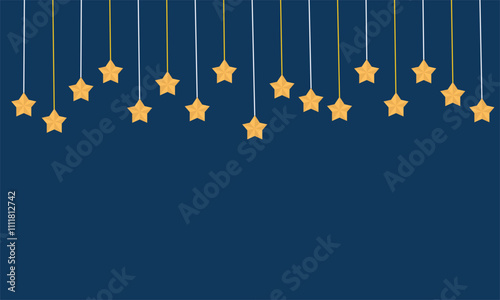 Festive blue background with hanging gold stars confetti for Christmas design or wallpaper