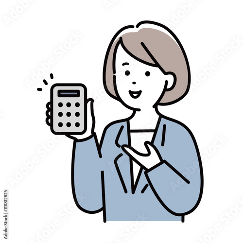 人物 電卓を持つビジネスパーソン女性のイラスト素材