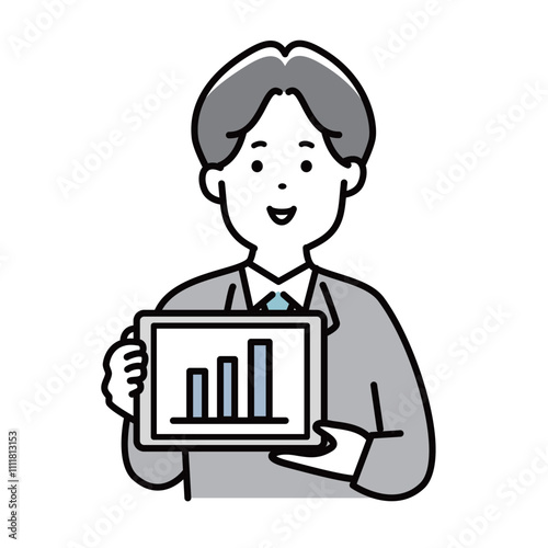 タブレットを見せる男性会社員のイラスト素材