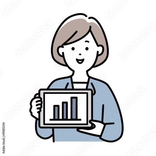 タブレットを見せる女性会社員のイラスト素材