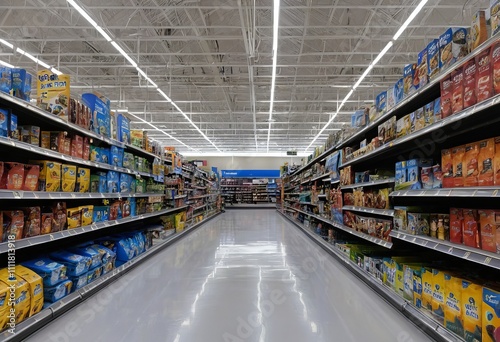 Wide view of Walmart Supercenter grocery store department of a local store.
