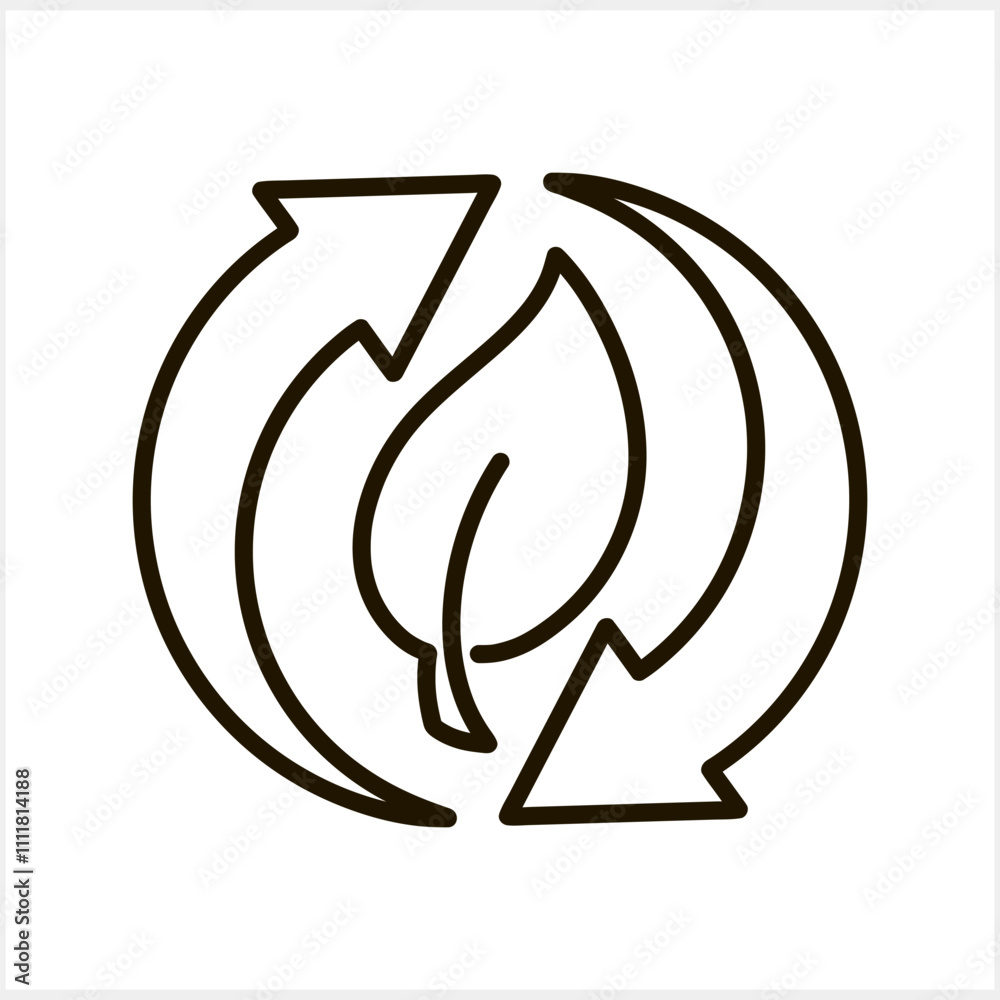 Fotografie Doodle recycled arrow with leaf icon isolated