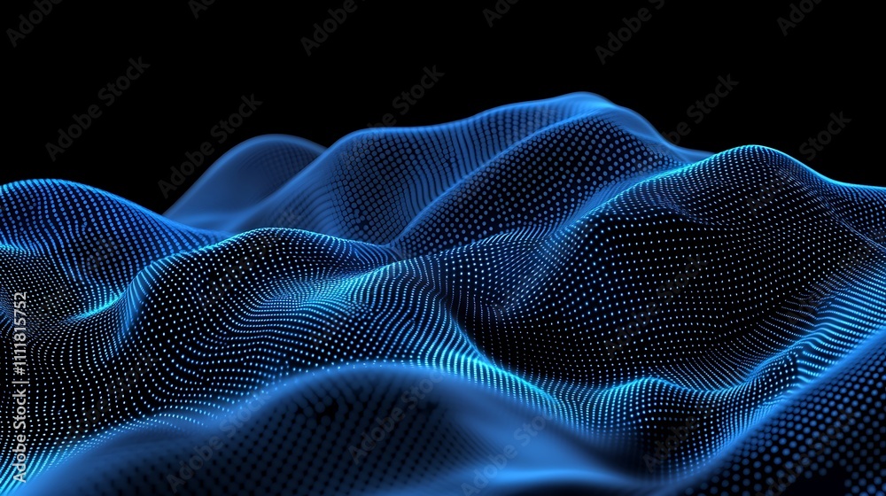 Abstract Digital Waveforms with Dots and Curves in Blue Shades Against Dark Background for Creative Projects Abstract Digital Waveforms with Dots and Curves in Blue Shades Against Dark Background for Creative Projects