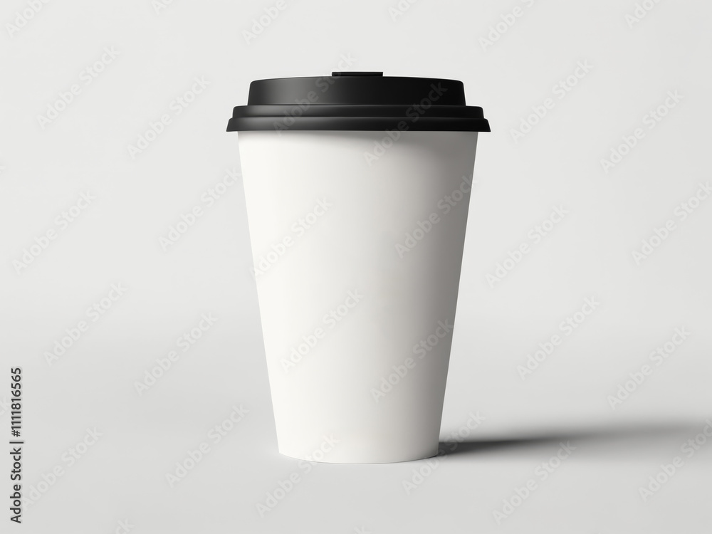 White disposable coffee cup with black lid White disposable coffee cup with black lid