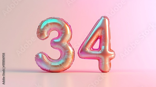 Pink and blue number balloons spelling out thirty-four. photo