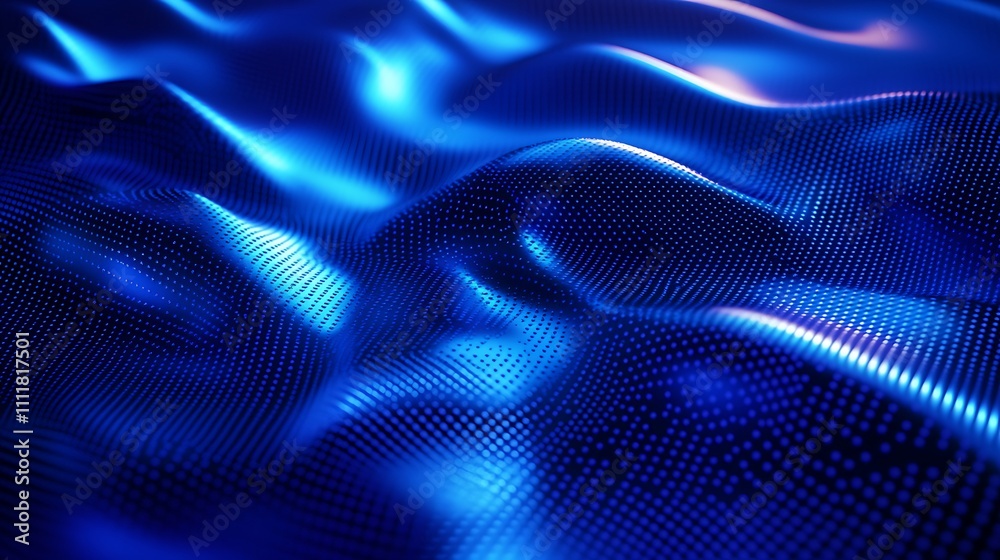 Abstract flowing blue surface with luminous waves and dots creating a futuristic and dynamic appearance Abstract flowing blue surface with luminous waves and dots creating a futuristic and dynamic appearance