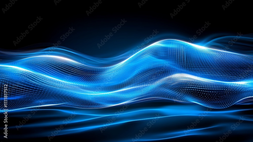 Obraz premium Abstract Flowing Blue Light Waves on a Dark Background Creating a Modern Digital Art Effect