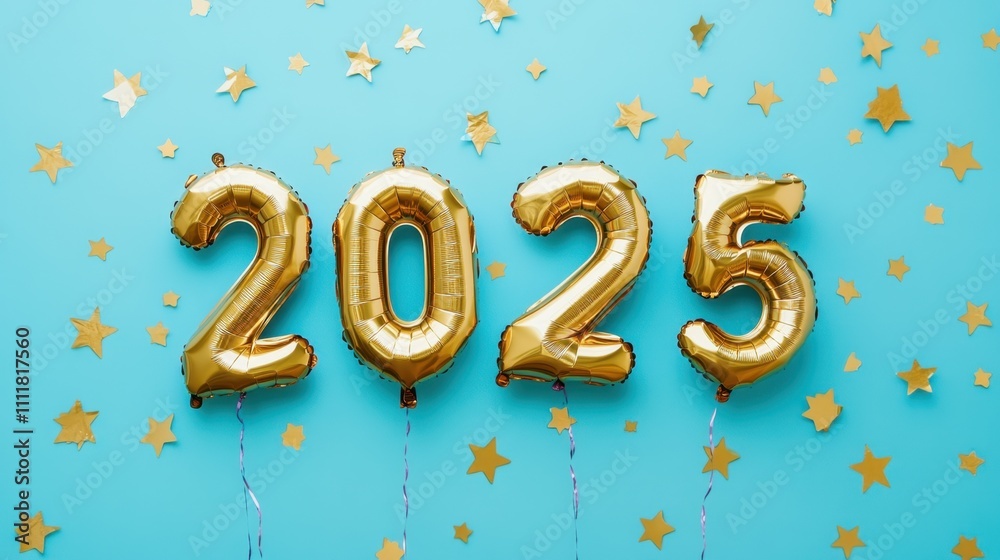 Gold foil balloons in the shape of the numbers Gold foil balloons in the shape of the numbers