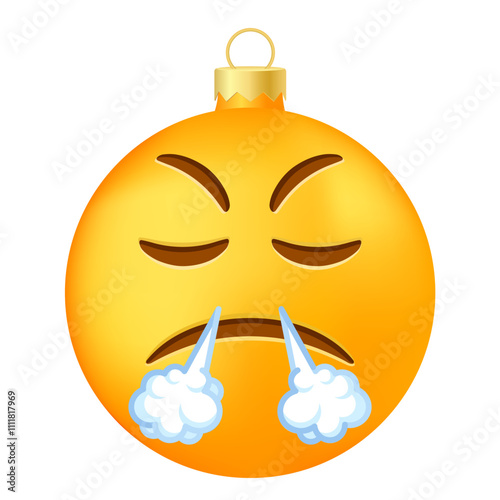 Emoji Christmas tree ball or toy with an expression of displeasure face