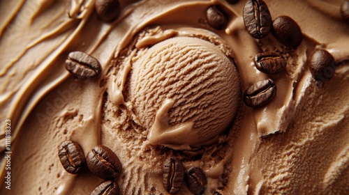 Close-up of Coffee Ice Cream with Coffee Beans