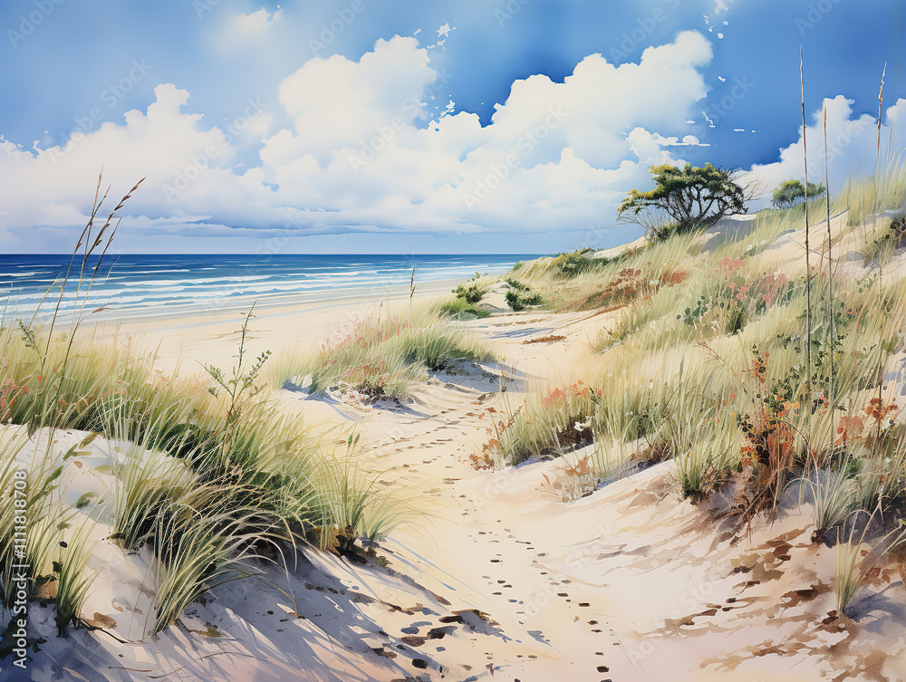 Gorgious Copyspace with grass growing on an empty beach or dune against a blue sky Gorgious Copyspace with grass growing on an empty beach or dune against a blue sky