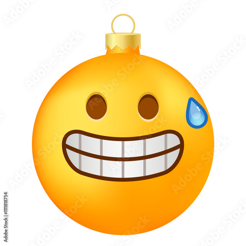 Emoji Christmas tree ball or toy with grimace face