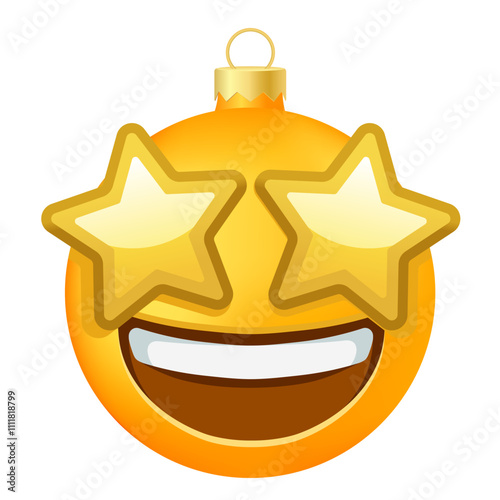 Emoji Christmas tree ball or toy with grinning face with starry eyes