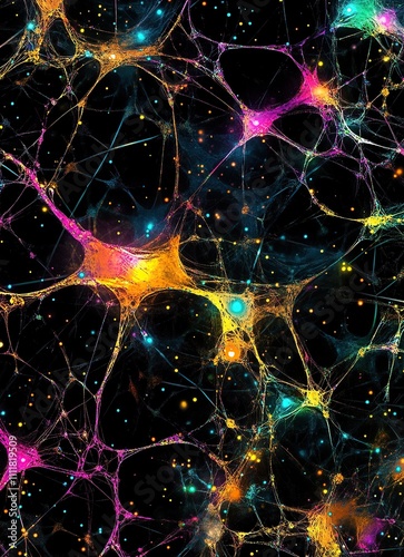 A vibrant depiction of neural networks and connections in a cosmic style.