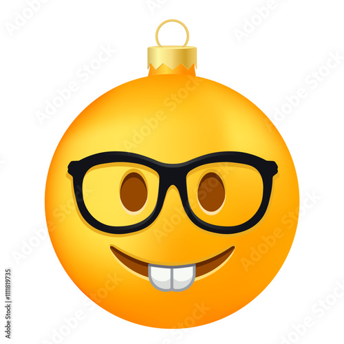 Emoji Christmas tree ball or toy with nerd face