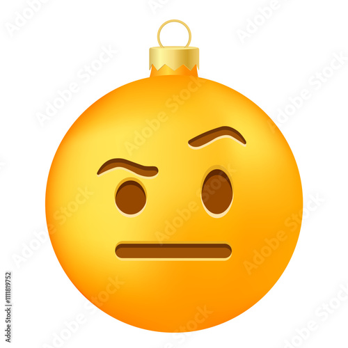 Emoji Christmas tree ball or toy with one eyebrow raised face