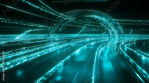 Abstract Futuristic Technology with Glowing Turquoise Lines and Motion Blur Creating a Modern Digital Experience