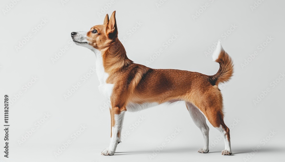 A Red and White Dog Stands Against A Plain Background A Red and White Dog Stands Against A Plain Background