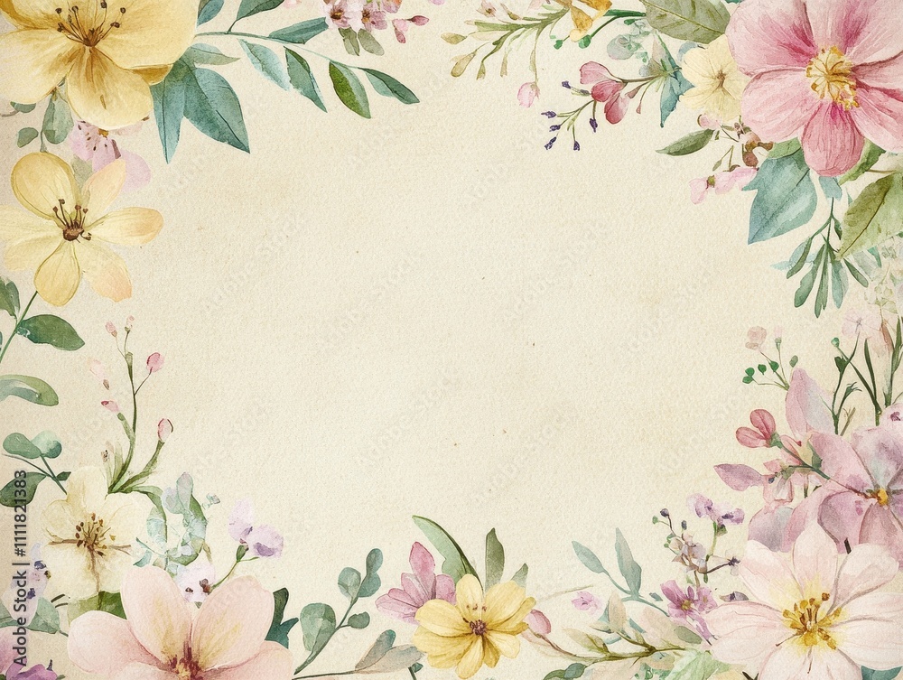 Obraz premium Delicate Watercolor Floral Border Frame Design
