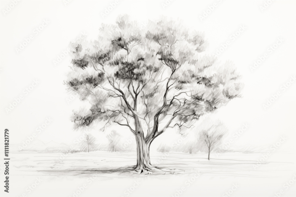 Fototapeta premium Handdrawn pencl illustration of a tree on the white background.