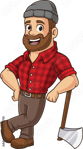 Lumberjack leaning on his axe vector image
