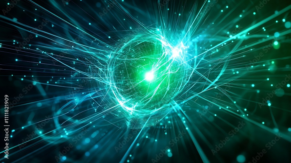 Fototapeta premium Abstract Illustration of Dynamic Energy Waves and Light Particles in a Futuristic Digital Space