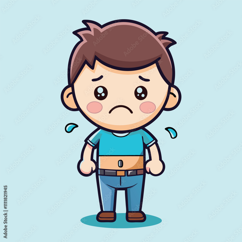 Boy Crying Her Tairs a Falling Cartoon Vector Illustration. People Isolated Icon Concept Boy Crying Her Tairs a Falling Cartoon Vector Illustration. People Isolated Icon Concept
