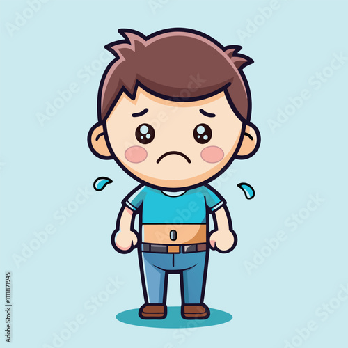 Boy Crying Her Tairs a Falling Cartoon Vector Illustration. People Isolated Icon Concept