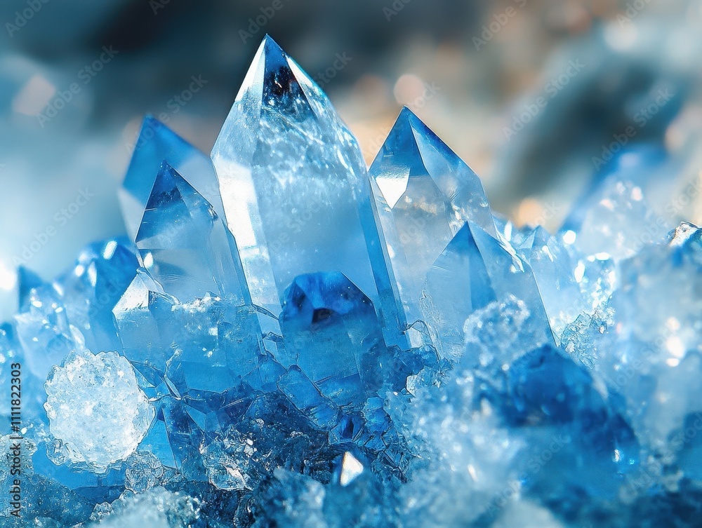 Sparkling Blue Crystals Cluster Glimmering In Light