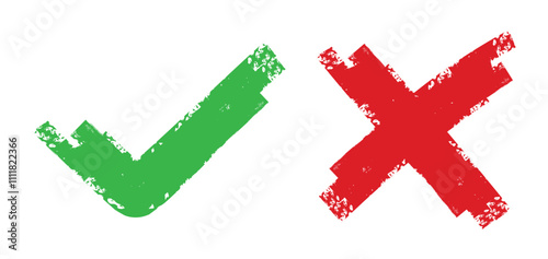 Green check mark and red cross mark. Vector illustration isolated on white background.