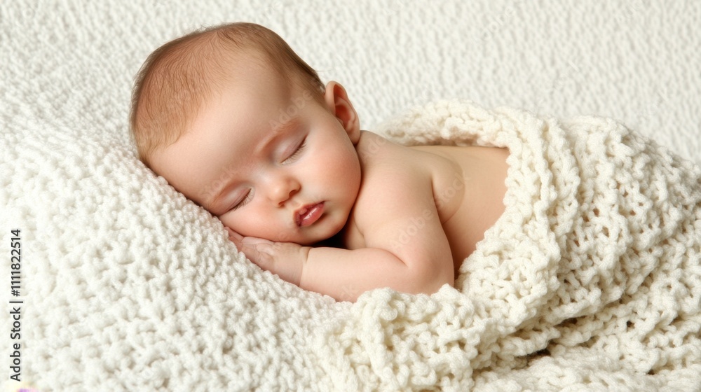A newborn baby cuddled in a white blanket, sleeping peacefully on a seamless white background, perfect for calm and nurturing visuals. A newborn baby cuddled in a white blanket, sleeping peacefully on a seamless white background, perfect for calm and nurturing visuals.