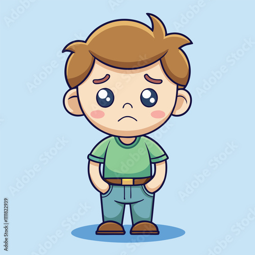 Boy Crying Her Tairs a Falling Cartoon Vector Illustration. People Isolated Icon Concept