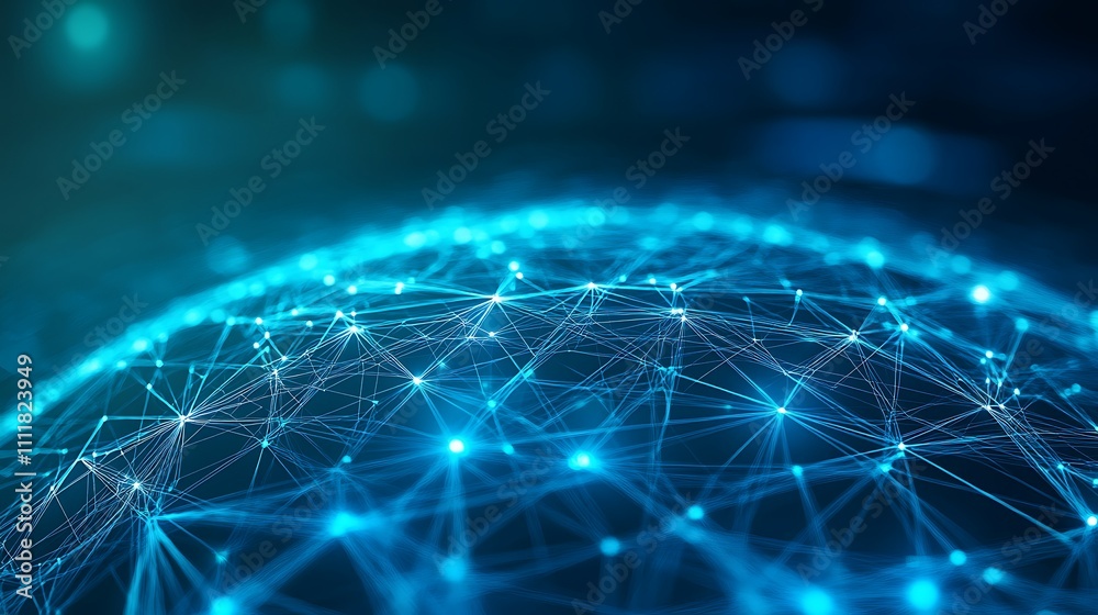 Naklejka premium Abstract Technology Concept with Blue Network Connections and Glowing Nodes on a Dark Background