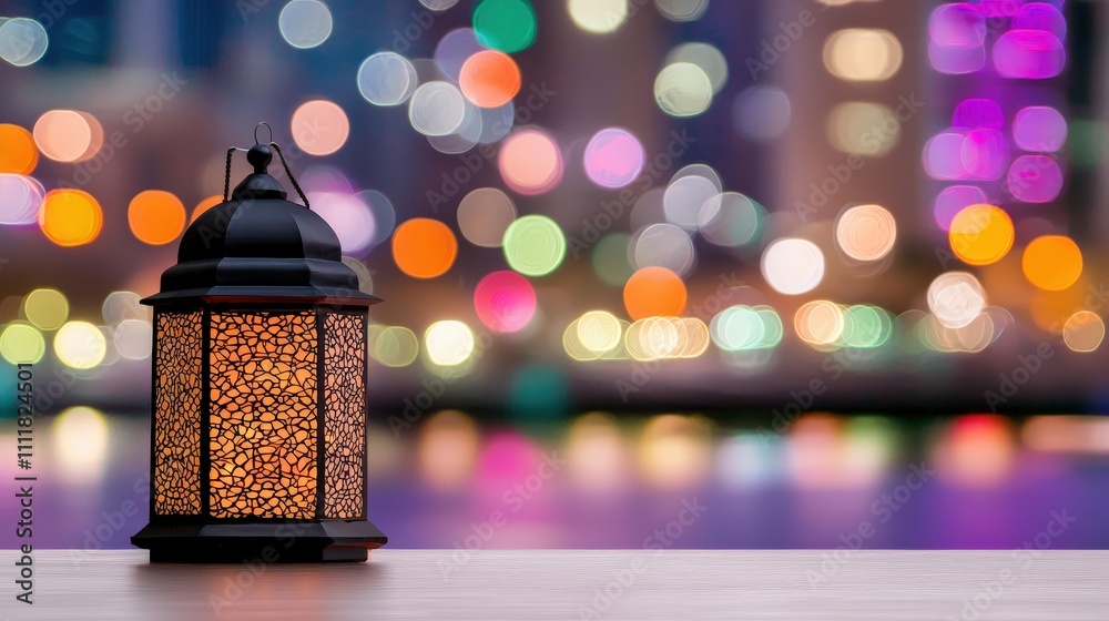 Ramadan Lantern Festive Night Lights Illuminated Cityscape Background Ramadan Lantern Festive Night Lights Illuminated Cityscape Background