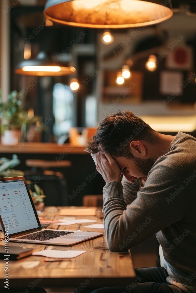 Small business owner evaluating their profit and loss statement for potential improvements, A laptop, Generative AI Small business owner evaluating their profit and loss statement for potential improvements, A laptop, Generative AI
