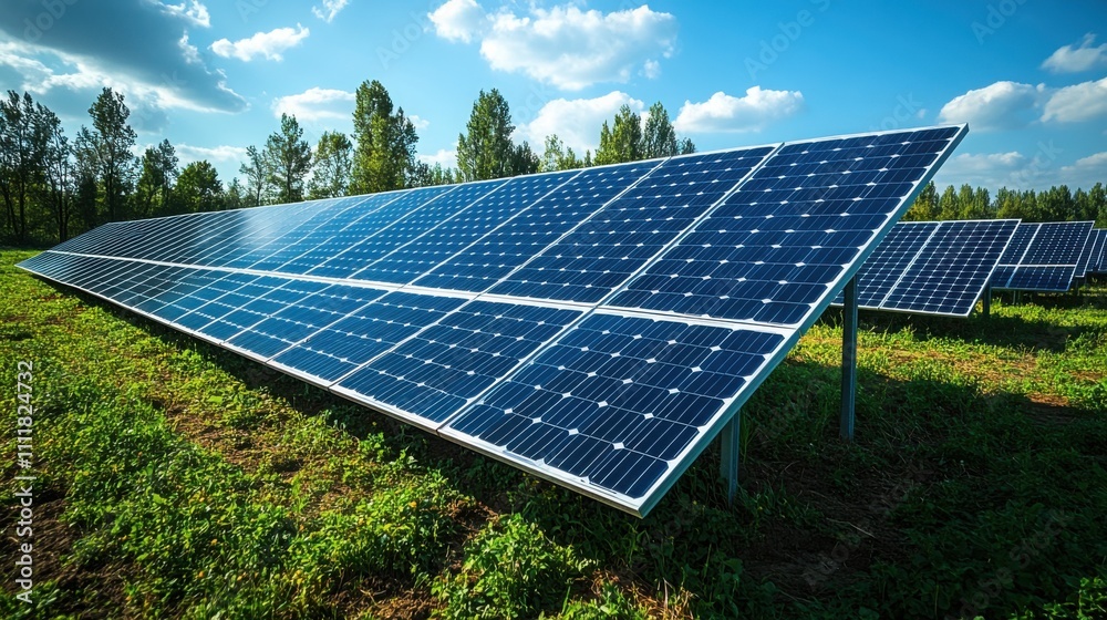 Power plant features solar panel array capturing sunlight, showcasing eco-friendly technology in renewable energy production against a clear blue sky. Power plant features solar panel array capturing sunlight, showcasing eco-friendly technology in renewable energy production against a clear blue sky.
