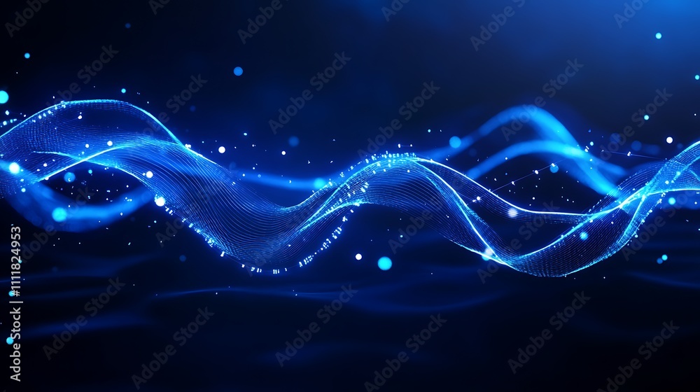 Abstract waves of blue light and digital particles create a mesmerizing visual effect on a dark background Abstract waves of blue light and digital particles create a mesmerizing visual effect on a dark background