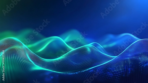 Abstract Wavy Lines in Vibrant Colors with Digital Particles Representing Fluid Technology Environment
